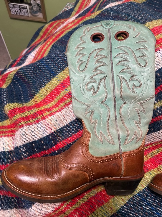 Ariat teal and brown classic pull on leather cowboy boots - Picture 6 of 10
